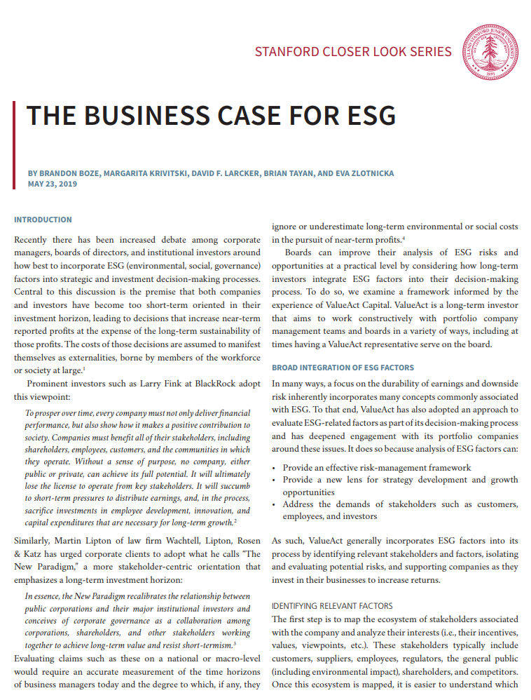 The Business Case for ESG